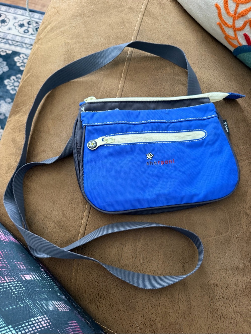 Sherpani Royal Blue Crossbody with Gray Strap and Cream Accents
